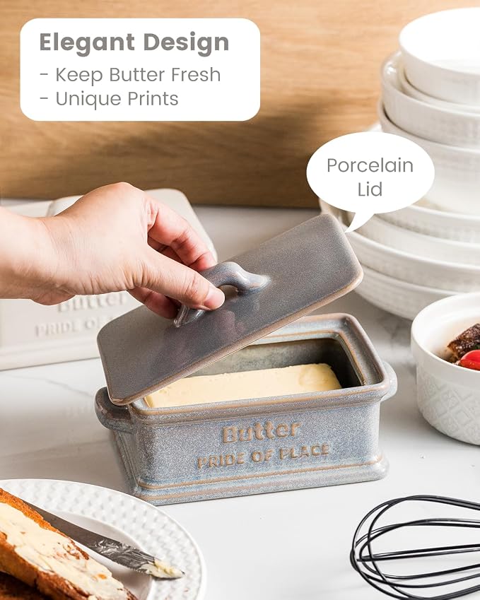 Butter Dish with Lid, Ceramic Butter Holder Container Large Butter Dish - Image 5