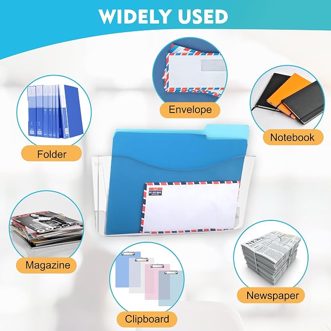EASEPRES 8 Pack Clear Single Pocket Hanging File Organizer, Plastic Wall Mount - Image 4