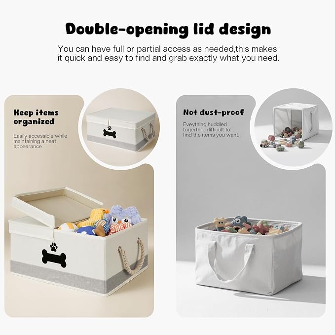 Dog Toy Basket with Double-Open Lid, Divided Dogs Basket - Image 5