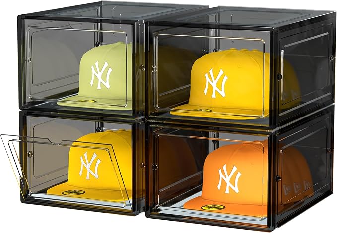 Hat Organizer Box, Stackable Clear Baseball Caps Holder Box Containers by Tidyyourlife