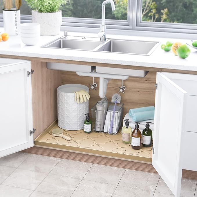 SIKADEER 40" x 19" Under Sink Mat Waterproof, Silicone Mat Kitchen Drawer Shelf - Image 2