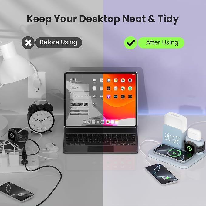 7 in 1 Wireless Charging Station, Alarm Clock - Image 5