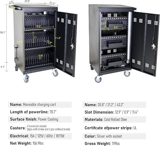 Laptop Charging Cart, 45 Device Tablet Storage Carts - Image 4