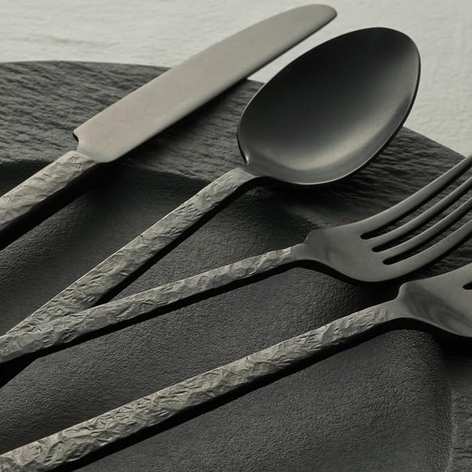 KINGSTONE 40 Pcs Black Hammered Silverware Set - Image 5