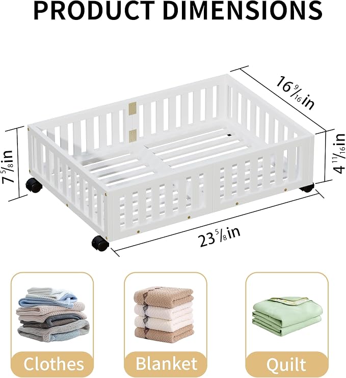 Bamboo Under Bed Storage with Wheels, Rolling Underbed Shoe Organizer Box - Image 2