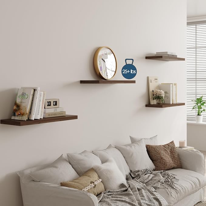 Wall Shelf Set of 3, Walnut Floating Shelves 36 in W x 10 in D x 1 in H - Image 2