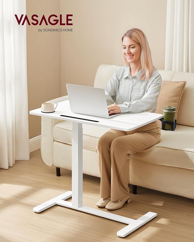 VASAGLE Overbed Table with Wheels, Mobile Standing Computer Desk, 31.5 x 17.7 - Image 2