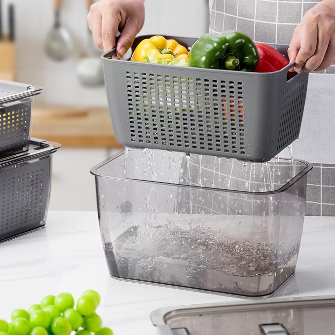 Fresh Fruit Vegetable Storage Containers, 3 Pack Produce Saver Container - Image 3