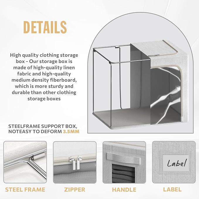 FHSQX 2 Pack Clear Window Storage Bins Large Stackable Linen Fabric Storage - Image 6