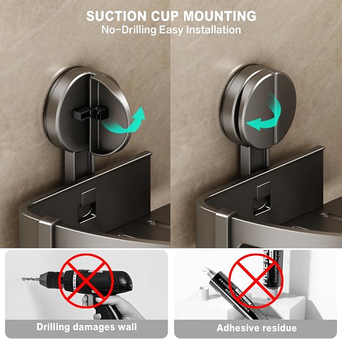 VOLPONE Shower Caddy Suction Cup, 2 Pack Corner Shower Shelves No Drilling - Image 5
