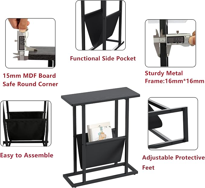 Yusong Small Narrow Side Table for Small Spaces, 17.7" W Slim End Table - Image 7