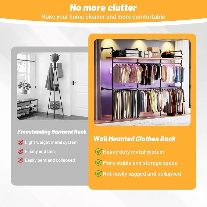 Industrial Pipe Clothing Rack, Reversible 79.7” Clothes Rack - Image 6