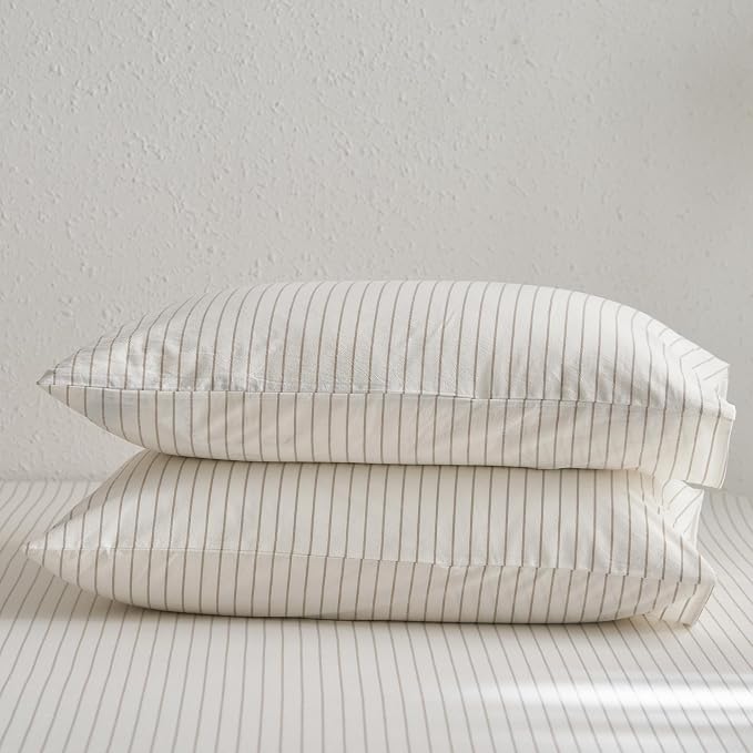 MooMee Bedding Pillowcases Striped Pack of 2 100% Washed Cotton Linen Like - Image 4