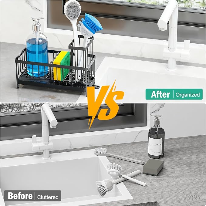 Sponge Holder for Kitchen Sink: 4 Pack Sink Caddy Organizer Complete - Image 6