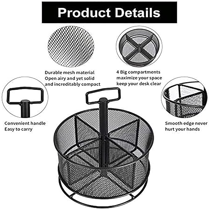 Marbrasse Mesh Desk Organizer, 360-Degree Rotating Multi-Functional Pen Holder - Image 6