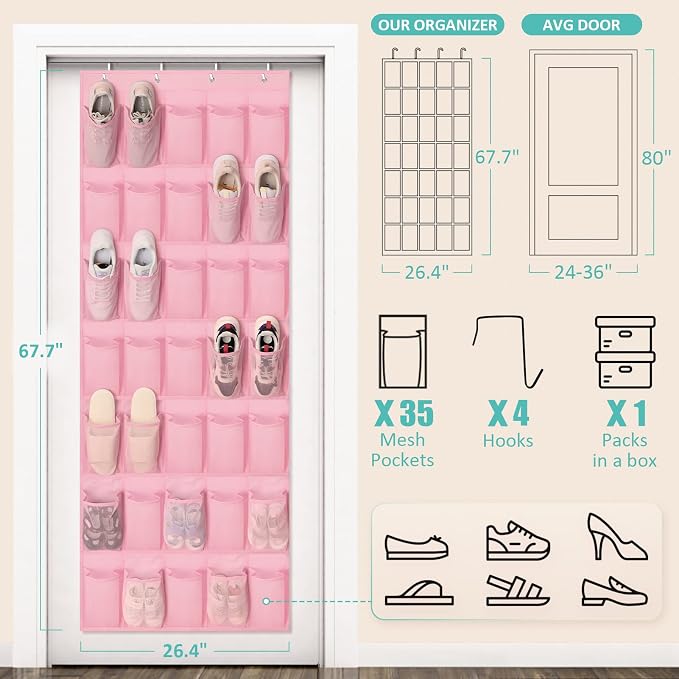 Tiblue Over The Door Shoe Organizers Pink - Image 7