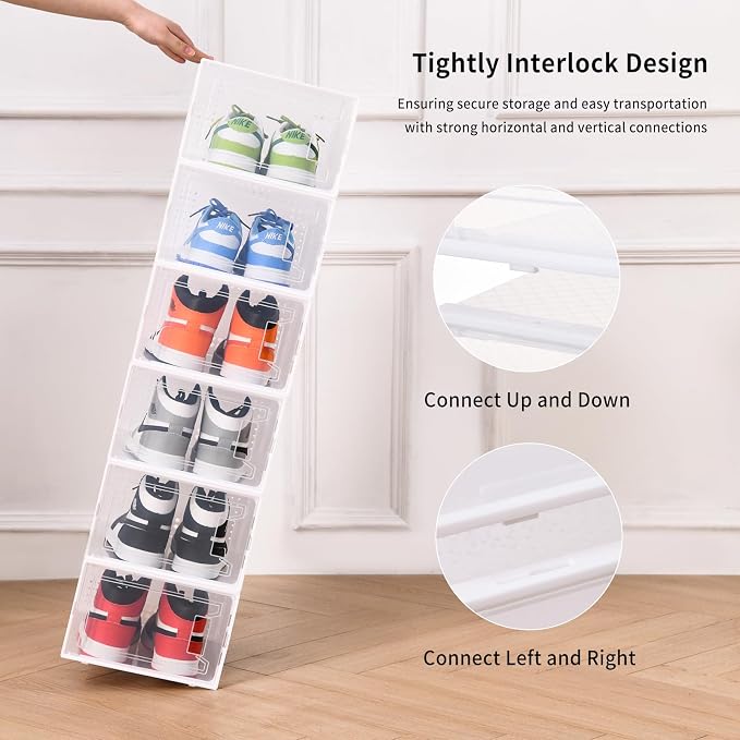 Large Shoe Storage Boxes Organizers Clear Plastic Stackable 12 Pack Fit Size 9 - Image 5