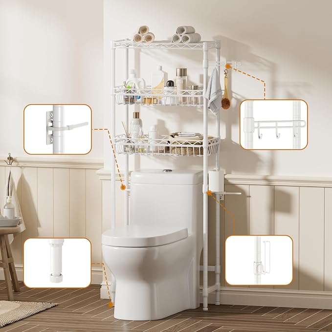 3-Tier Over-The-Toilet Storage Shelf, Heavy-Duty Adjustable Bathroom Rack - Image 7