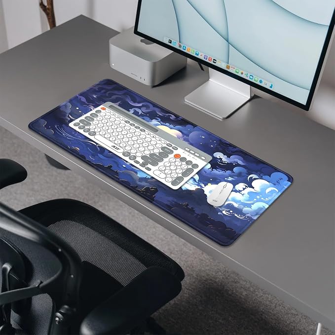 Blue Clouds Mouse Pad, Extended Stars Sky Dark Blue Clouds Mousepad Desk Pad - Image 4