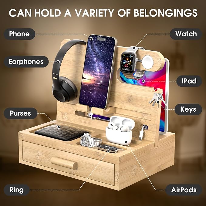 melafa365 Nightstand Organizer for Men, Phone Docking Station - Image 2