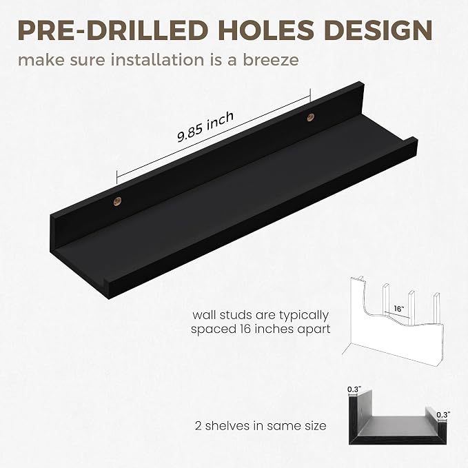 Axeman Black Floating Shelves 16 Inch | Picture Ledge Shelf Set of 2 | Rustic - Image 4