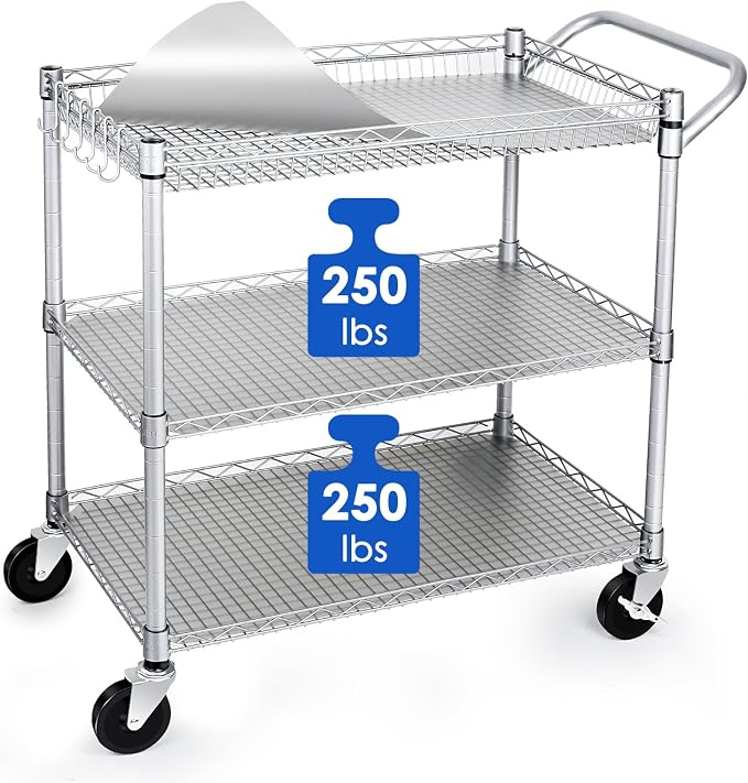 WDT Heavy Duty 3 Tier Utility Cart, Wire Rolling Carts by WDT