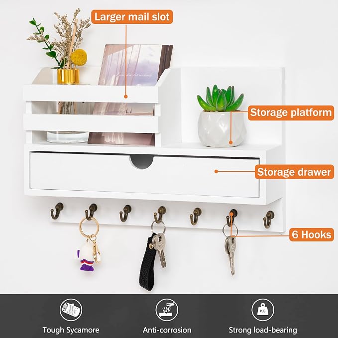 Key and Mail Holder for Wall, Mail Organizer Wall Mount - Image 3