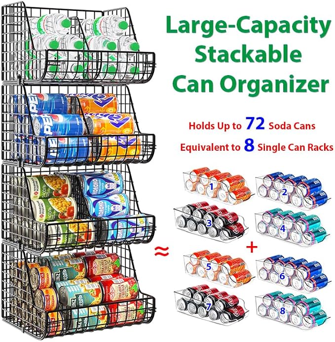 Stackable Soda Can Organizer Stores Up to 72 Cans, 4-Tier Kitchen Can Holders - Image 2