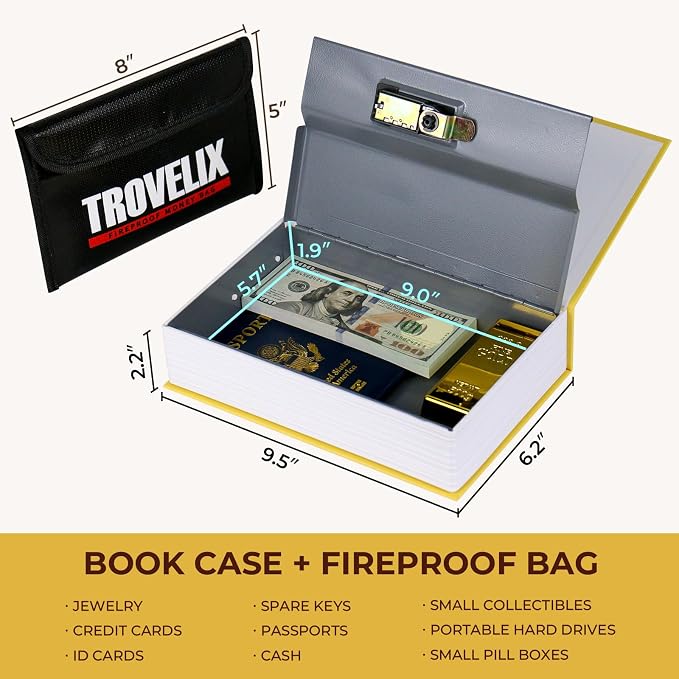 Book Safe with Combination Lock, Hidden Safe with Fireproof Bag, Secret - Image 3