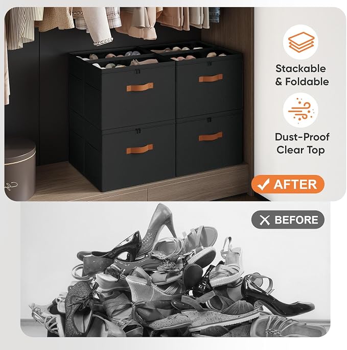 Shoe Organizer for Closet, 2 Pack Foldable Shoe Storage Organizer - Image 4