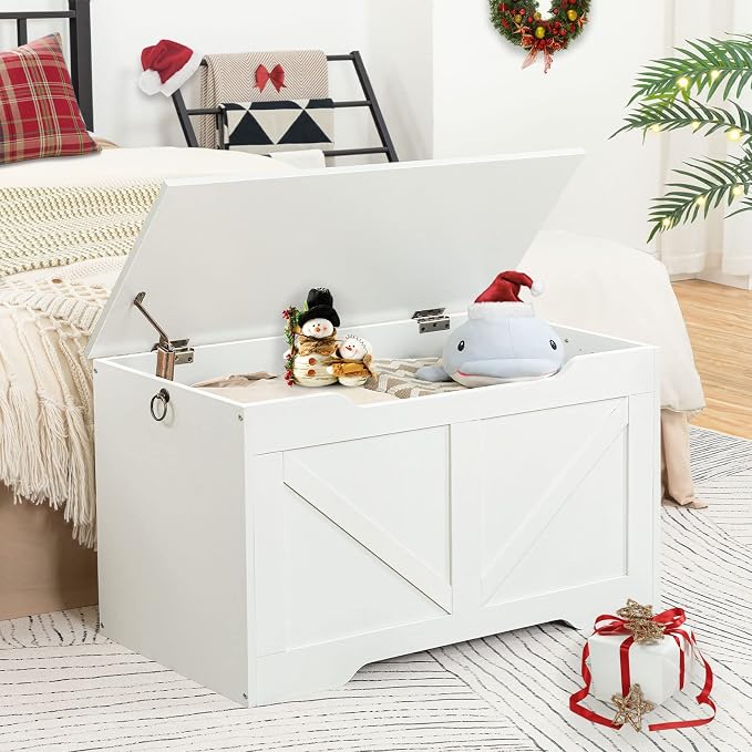 HOOBRO Storage Bench, 29.5” Retro Wooden Storage Chest - Image 2