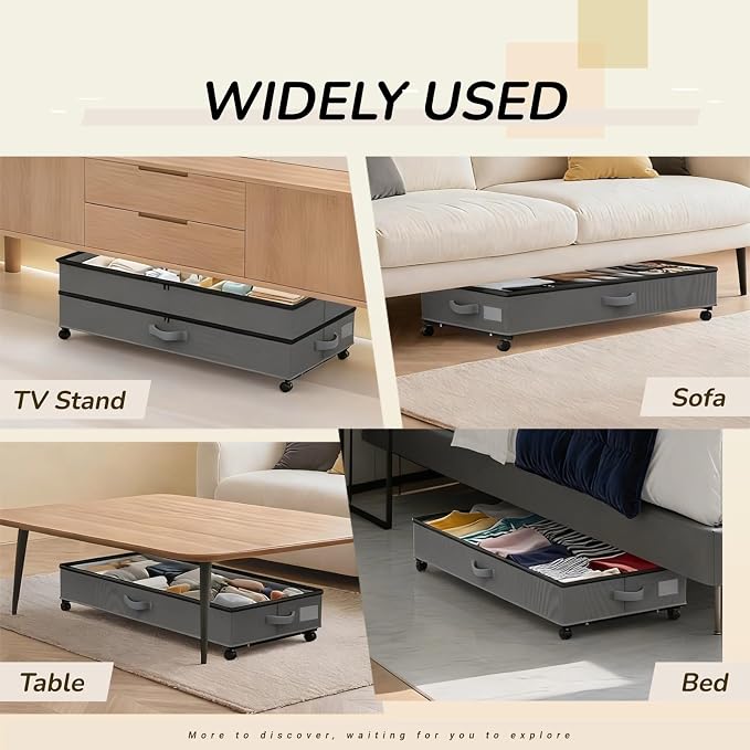 Under Bed Storage with Wheels, 72L Large Capacity Adjustable Height Underbed - Image 5