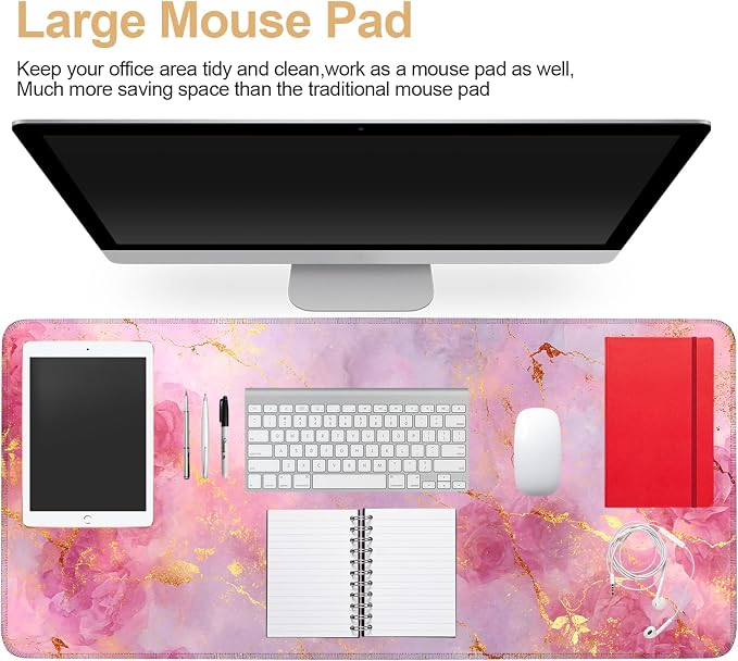Elegant Pink Rose and Gold Marble Mouse Pad –35.43" x 15.75" Extended Desk Mat - Image 5