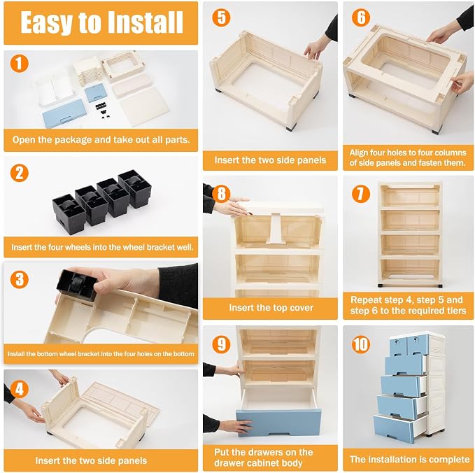 5-Layers Plastic Dresser with 6 Drawers Movable Chest of Drawers Locked Storage - Image 7