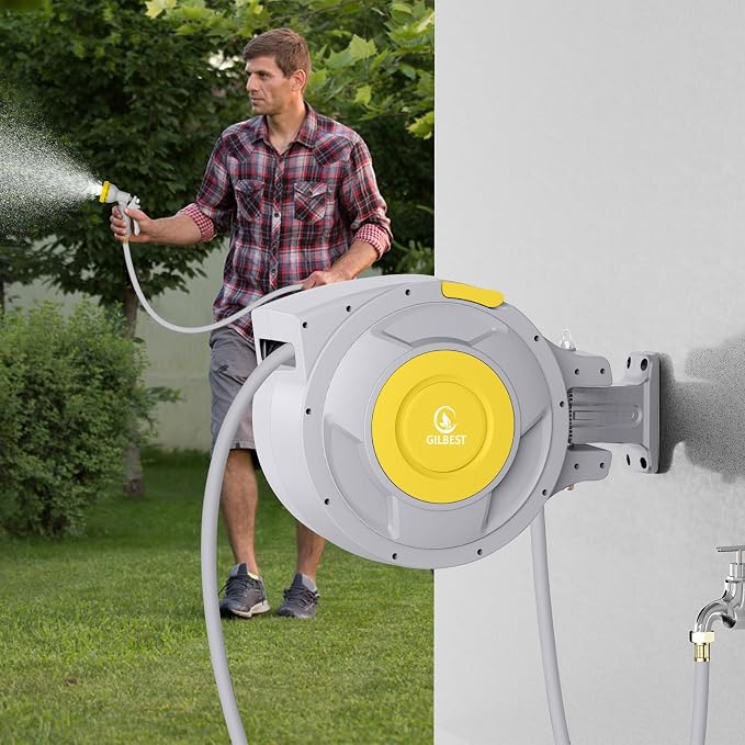 130 ft x 1/2" Retractable Garden Hose Reel, Heavy Duty Water Hose Reel Wall - Image 3