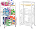3 Tier Laundry Room Cart with Pull-Out Baskets, Utility Cart Rolling Storage by Huxitocan