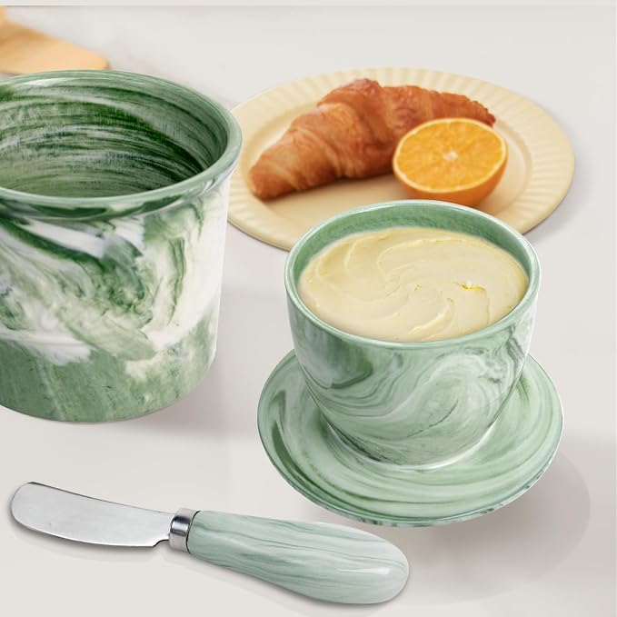 Ceramic Butter Crock with Lid & Spreader Knife, Butter Keeper - Image 2