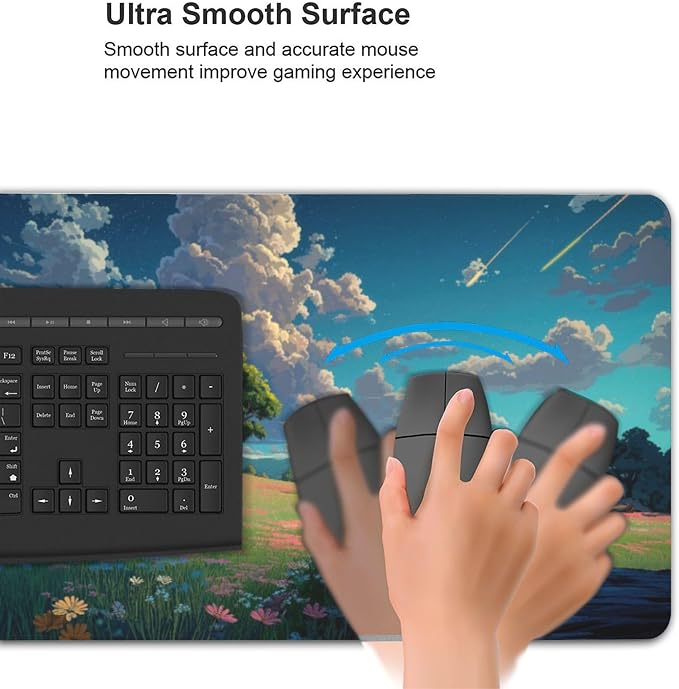 Anime Grass Flowers Blue Sky Large Mouse Pad, Vintage Aesthetic Gaming Desk Mat - Image 6