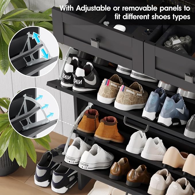 Shoe Cabinet with 2 Flip Drawers & 2 Drawers, Farmhouse Shoe Storage Cabinet - Image 6