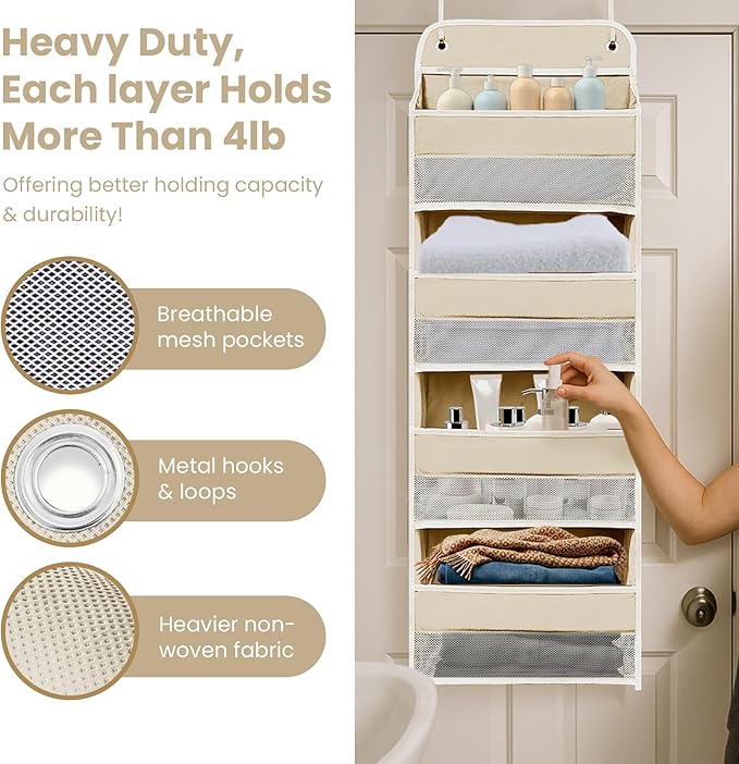 Over The Door Organizer with 4 Side Mesh Pockets, 4 Shelf Capacity Hanging - Image 3