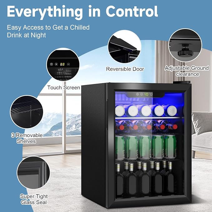 Beverage Refrigerator Cooler, 95 Can Mini Fridge Glass Door - Image 2