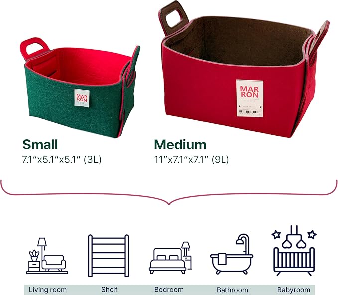 Collapsible Felt Deep Green Red Storage Bin Small 7.1"x5.1"x5.1" – Foldable - Image 6
