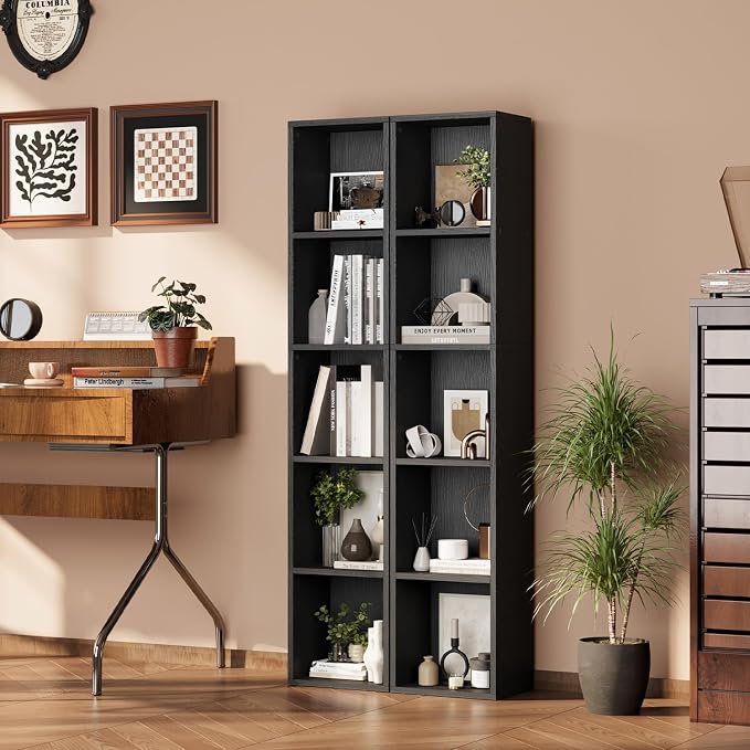 oneinmil Tall Narrow Bookshelf, 5-Tier Cube Display Rack, Modern Corner - Image 5