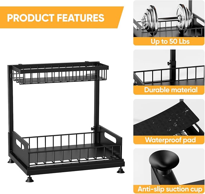 2 Pack Under Sink Organizer Storage 2-Tier Premium Metal Pull-Out Racks - Image 7