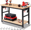 Workbench with Wheels 60 x 22 Heavy Duty Rubberwood Tabletop Work Bench by ENJOYWOOD