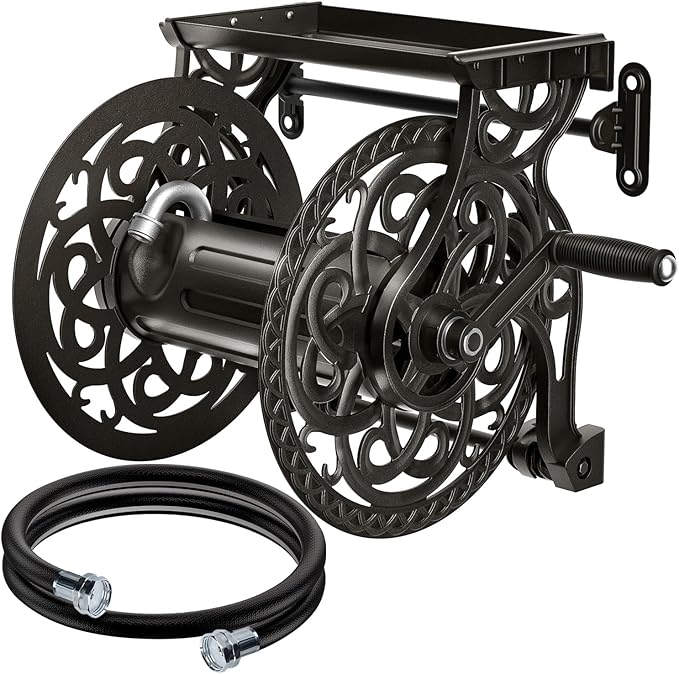 Metal Decorative Garden Hose Reel, Heavy Duty Hose Holder by AQUAZILLA