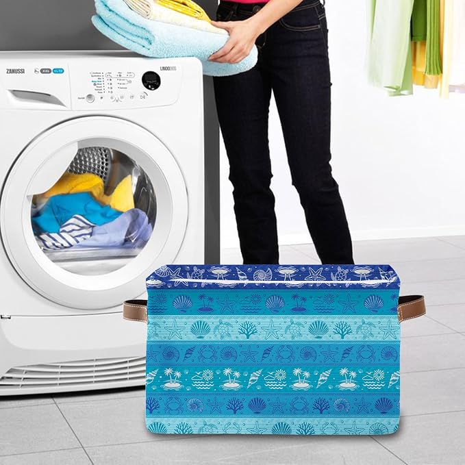Rectangle Blue Ocean Nursery Storage Basket, Collapsible Storage Box Bin - Image 7
