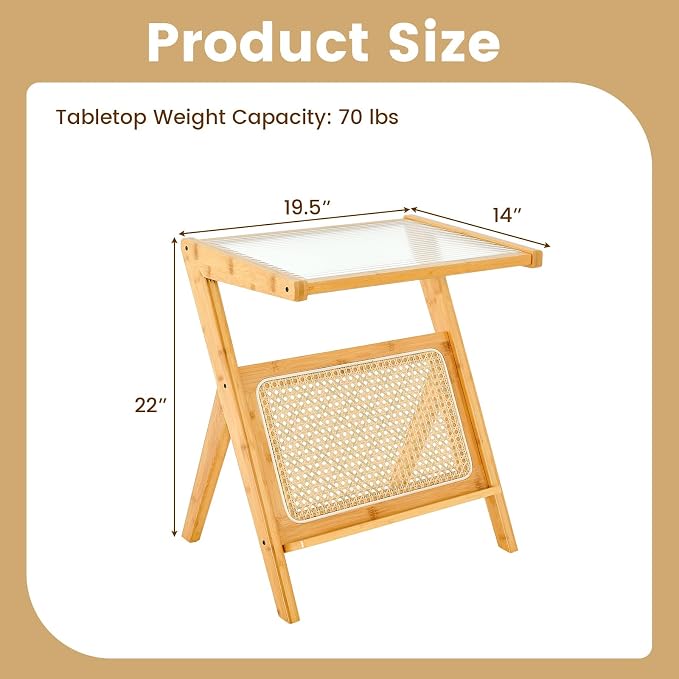 GOFLAME Rattan Side Table, Z-Shaped End Table - Image 3