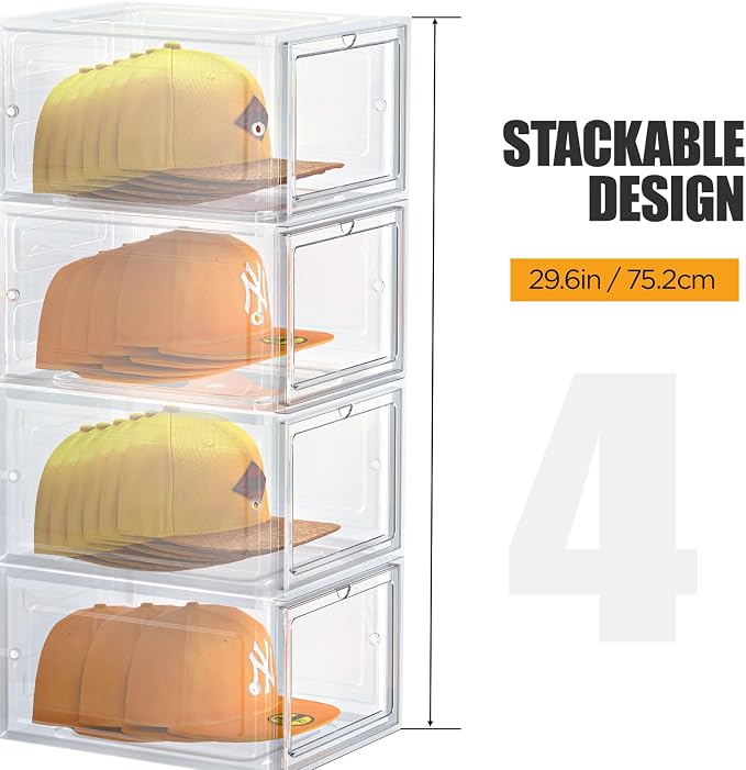 Hat Organizer Box, Stackable Clear Baseball Caps Holder Box Containers - Image 3