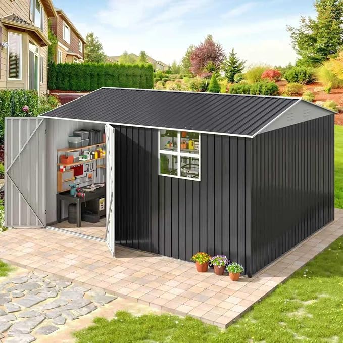 10x12 FT Outdoor Metal Storage Shed by AirWire